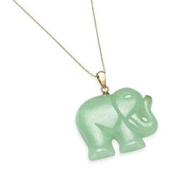 Mia's Pet Supply 14K Yellow Gold Genuine Green Jade Elephant Necklace