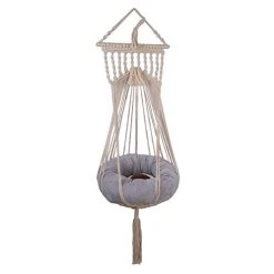 Mia's Pet Supply Doralus Macrame Cat Hammock Boho Interior Cat Bed (Beige)
