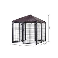Mia's Pet Supply PawHut Lockable Dog House Kennel With Water-Resistant Roof For Small And Medium Sized Pets, 4.6' X 4.6' X 5'