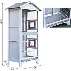 Mia's Pet Supply Aviary & Perches PawHut Wooden Outdoor Bird Cage, Featuring A Large Play House