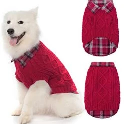 Mia's Pet Supply Apparel Plaid Patchwork Pet Doggy Knitted Sweaters Comfortable Coats For Cold Weather