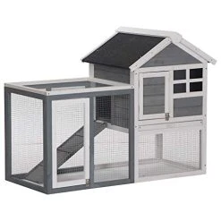 Mia's Pet Supply PawHut 48" Weatherproof Wooden Rabbit Hutch With Asphalt Roof & Outdoor Run, For Ferrets & Other Small Animals, Grey