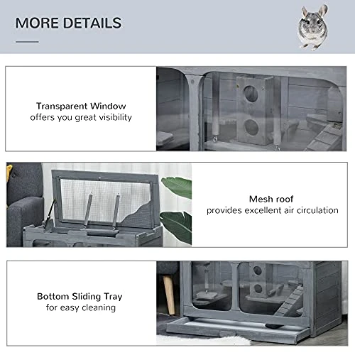 Mia's Pet Supply PawHut Wooden Hamster Cage - Durable Small Animal Hutch with Seesaw for Rabbits, Guinea Pigs & Rodents 6 Mia's Pet Supply PawHut Wooden Hamster Cage Rodent Small Animal Hutch With Seesaw, L