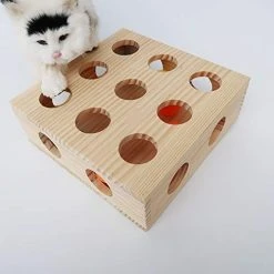 Mia's Pet Supply Cat Toys Interactive Cat Toy Puzzle Box Wooden Treat Maze Scratcher Peek Play Toy Box