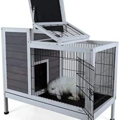 Mia's Pet Supply Petsfit Wood Rabbit Cage With Deeper Not Leakage Removable Tray Rabbit Houses & Accessories