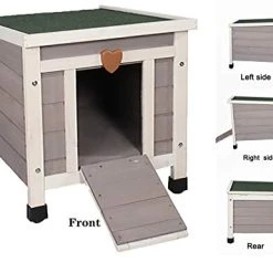 Mia's Pet Supply ROCKEVER Small Animal Houses Outdoor, Wooden Rabbit Hutch Elevated With Door, Feral Cat Shelter Grey