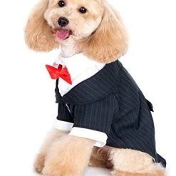 Mia's Pet Supply Oscar Formal Tuxedo With Black Tie And Red Bow Tie Apparel
