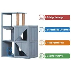 Mia's Pet Supply Mcombo Cat House With Scratcher, Wood Cat Condo Furniture