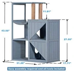 Mia's Pet Supply Mcombo Cat House With Scratcher, Wood Cat Condo Furniture