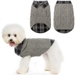Mia's Pet Supply Apparel Plaid Patchwork Pet Doggy Knitted Sweaters Comfortable Coats For Cold Weather