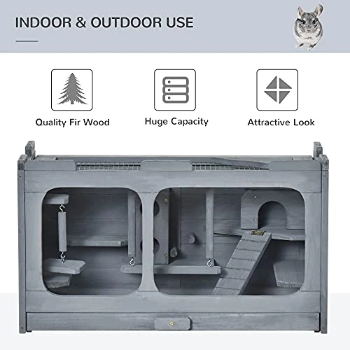 Mia's Pet Supply PawHut Wooden Hamster Cage - Durable Small Animal Hutch with Seesaw for Rabbits, Guinea Pigs & Rodents 3 Mia's Pet Supply PawHut Wooden Hamster Cage Rodent Small Animal Hutch With Seesaw, L