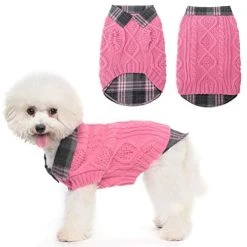 Mia's Pet Supply Apparel Plaid Patchwork Pet Doggy Knitted Sweaters Comfortable Coats For Cold Weather