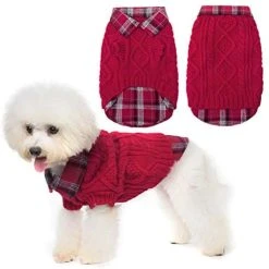 Mia's Pet Supply Apparel Plaid Patchwork Pet Doggy Knitted Sweaters Comfortable Coats For Cold Weather