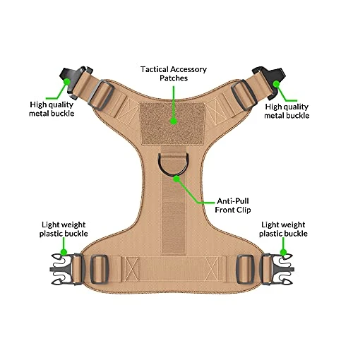 Mia's Pet Supply Tactical Dog Harness Bundle - No Pull Front Clip, MOLLE Vest, Leash & Bag - Peanut Brown (M) 8 Mia's Pet Supply Tactical Dog Harness Bundle Includes Tactical Leash & Tactical Bag. Working Dog MOLLE Vest With Handle, No Pulling Front Leash Clip, Hook & Dog Patch. (M (Neck:16"-22" ; Chest:25"-31"), Peanut Brown) Leashes And Harness