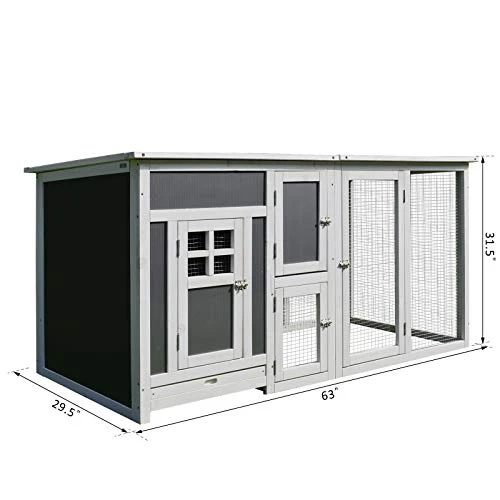 Mia's Pet Supply 63" Wooden Chicken Coop & Rabbit Hutch - Durable Poultry Cage for Hens & Small Animals 4 Mia's Pet Supply Chicken Coop Cages PawHut 63" Chicken Coop Wooden Hen House Rabbit Hutch Poultry Cage