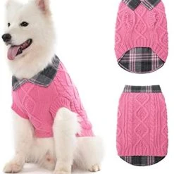 Mia's Pet Supply Apparel Plaid Patchwork Pet Doggy Knitted Sweaters Comfortable Coats For Cold Weather
