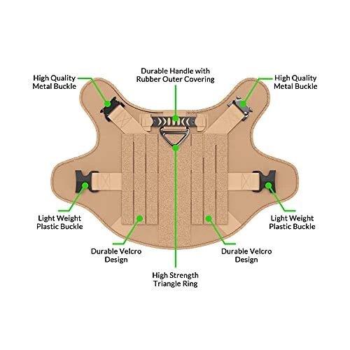 Mia's Pet Supply Tactical Dog Harness Bundle - No Pull Front Clip, MOLLE Vest, Leash & Bag - Peanut Brown (M) 7 Mia's Pet Supply Tactical Dog Harness Bundle Includes Tactical Leash & Tactical Bag. Working Dog MOLLE Vest With Handle, No Pulling Front Leash Clip, Hook & Dog Patch. (M (Neck:16"-22" ; Chest:25"-31"), Peanut Brown) Leashes And Harness