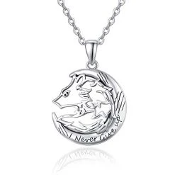 Mia's Pet Supply TRISHULA Wolf Pendant Necklace Jewelry, Sterling Silver I Never Give Up Necklace