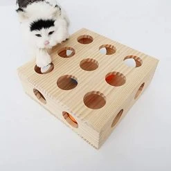 Mia's Pet Supply Cat Toys Interactive Cat Toy Puzzle Box Wooden Treat Maze Scratcher Peek Play Toy Box