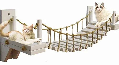 MOCOHANA Wooden Wall-Mounted Cat Bridge with 2 Fixed Brackets - Durable Cat Perch for Climbing & Play 1 Mia's Pet Supply MOCOHANA Wooden Wall-Mounted Cat Bridge With 2 Fixed Brackets Cat Perch Mod