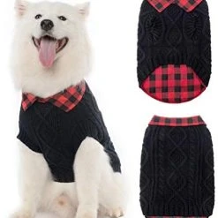 Mia's Pet Supply Apparel Plaid Patchwork Pet Doggy Knitted Sweaters Comfortable Coats For Cold Weather