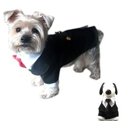 Mia's Pet Supply Oscar Formal Tuxedo With Black Tie And Red Bow Tie Apparel