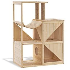 Mia's Pet Supply Mcombo Cat House With Scratcher, Wood Cat Condo Furniture