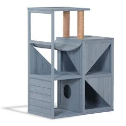 Mia's Pet Supply Mcombo Cat House With Scratcher, Wood Cat Condo Furniture