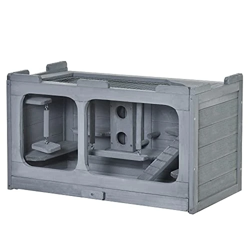 Mia's Pet Supply PawHut Wooden Hamster Cage - Durable Small Animal Hutch with Seesaw for Rabbits, Guinea Pigs & Rodents 1 Mia's Pet Supply PawHut Wooden Hamster Cage Rodent Small Animal Hutch With Seesaw, L