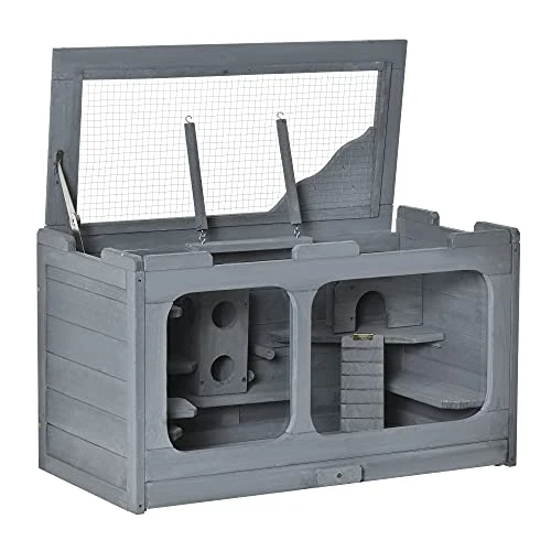 Mia's Pet Supply PawHut Wooden Hamster Cage - Durable Small Animal Hutch with Seesaw for Rabbits, Guinea Pigs & Rodents 8 Mia's Pet Supply PawHut Wooden Hamster Cage Rodent Small Animal Hutch With Seesaw, L