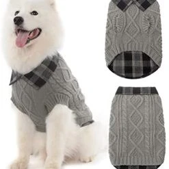 Mia's Pet Supply Apparel Plaid Patchwork Pet Doggy Knitted Sweaters Comfortable Coats For Cold Weather