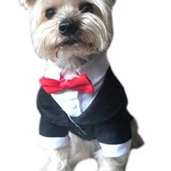 Mia's Pet Supply Oscar Formal Tuxedo With Black Tie And Red Bow Tie Apparel