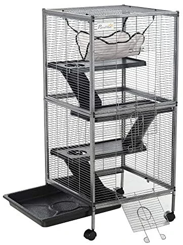 PawHut Rolling Cage for Rabbits, Chinchillas & Hamsters - Durable Rabbit House with Accessories 8 Mia's Pet Supply Rabbit Houses & Accessories PawHut Rolling Cage Pet For Rabbits, Chinchillas, Hamsters