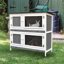 Mia's Pet Supply PawHut Solid Wood Rabbit/Bunny Hutch
