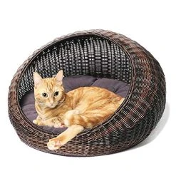 Mia's Pet Supply GARDEN Wicker Cat Bed Dome For Medium Indoor Cats Bedding