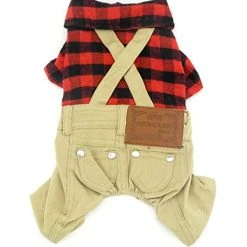 Mia's Pet Supply Apparel : Pet Sweater With Khaki Overalls Pants