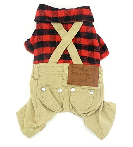 Mia's Pet Supply Apparel : Pet Sweater With Khaki Overalls Pants