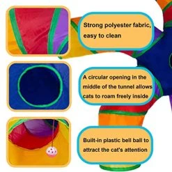 Mia's Pet Supply CATTUNNEL-5R New DeeNiner Colorful Cat Tunnel Cat Tunnel For Indoor Cats Large, With Play Ball S-Shape 5 Way Collapsible Interactive Peek Hole Pet Tube Toys