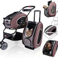 Mia's Pet Supply Travel : Ibiyaya 5 In 1 Pet Carrier + Backpack + Car Seat + Pet Carrier Stroller + Carriers With Wheels For Dogs And Cats All In ONE (Brown) : Pet Supplies