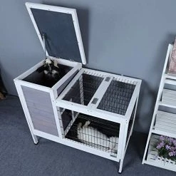 Mia's Pet Supply Petsfit Wood Rabbit Cage With Deeper Not Leakage Removable Tray Rabbit Houses & Accessories