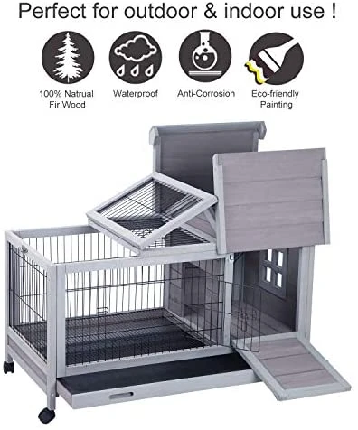 Mia's Pet Supply Aivituvin Rabbit Hutch - Indoor & Outdoor Rabbit House on Wheels | Affordable & Durable 3 Mia's Pet Supply Aivituvin Rabbit Hutch Outdoor And Indoor On Wheels Rabbit Houses & Accessories