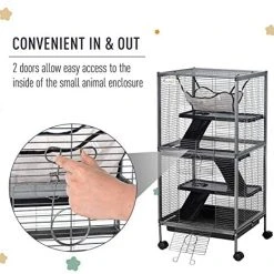 PawHut Rolling Cage for Rabbits, Chinchillas & Hamsters - Durable Rabbit House with Accessories 14 Mia's Pet Supply Rabbit Houses & Accessories PawHut Rolling Cage Pet For Rabbits, Chinchillas, Hamsters
