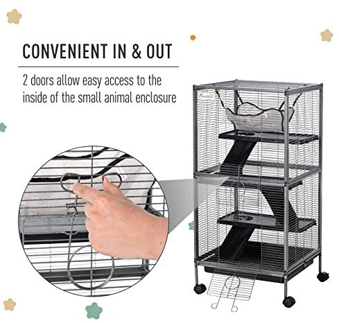 PawHut Rolling Cage for Rabbits, Chinchillas & Hamsters - Durable Rabbit House with Accessories 6 Mia's Pet Supply Rabbit Houses & Accessories PawHut Rolling Cage Pet For Rabbits, Chinchillas, Hamsters