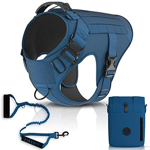 Mia's Pet Supply Tactical Dog Harness Bundle - No Pull Front Clip, MOLLE Vest, Leash & Bag - Peanut Brown (M) 9 Mia's Pet Supply Tactical Dog Harness Bundle Includes Tactical Leash & Tactical Bag. Working Dog MOLLE Vest With Handle, No Pulling Front Leash Clip, Hook & Dog Patch. (M (Neck:16"-22" ; Chest:25"-31"), Peanut Brown) Leashes And Harness
