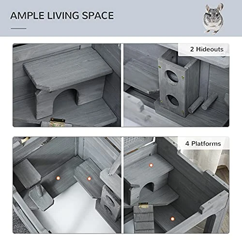 Mia's Pet Supply PawHut Wooden Hamster Cage - Durable Small Animal Hutch with Seesaw for Rabbits, Guinea Pigs & Rodents 5 Mia's Pet Supply PawHut Wooden Hamster Cage Rodent Small Animal Hutch With Seesaw, L