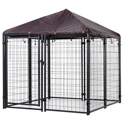 Mia's Pet Supply PawHut Lockable Dog House Kennel With Water-Resistant Roof For Small And Medium Sized Pets, 4.6' X 4.6' X 5'