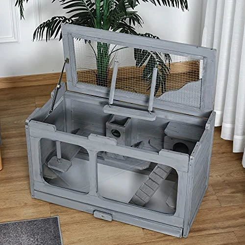 Mia's Pet Supply PawHut Wooden Hamster Cage - Durable Small Animal Hutch with Seesaw for Rabbits, Guinea Pigs & Rodents 9 Mia's Pet Supply PawHut Wooden Hamster Cage Rodent Small Animal Hutch With Seesaw, L