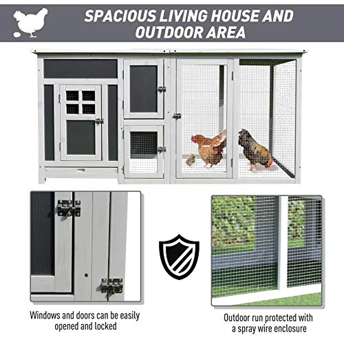 Mia's Pet Supply 63" Wooden Chicken Coop & Rabbit Hutch - Durable Poultry Cage for Hens & Small Animals 6 Mia's Pet Supply Chicken Coop Cages PawHut 63" Chicken Coop Wooden Hen House Rabbit Hutch Poultry Cage