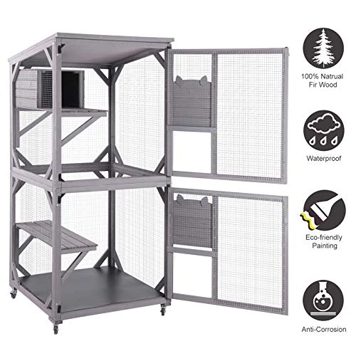 Mia's Pet Supply Aivituvin Wooden Cat Cage - Indoor & Outdoor Large Cat House Enclosure for Rabbits & Small Pets 4 Mia's Pet Supply Aivituvin Cat Cage Wooden Indoor Outdoor Cat House Large Enclosure