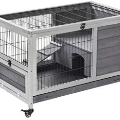 Mia's Pet Supply Rabbit Houses & Accessories PawHut Wooden Indoor Rabbit Hutch Elevated Cage Habitat